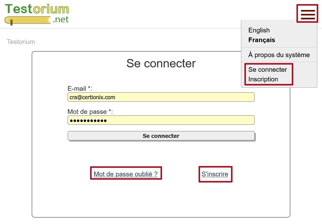 Se connecter ou s’inscrire (écran)