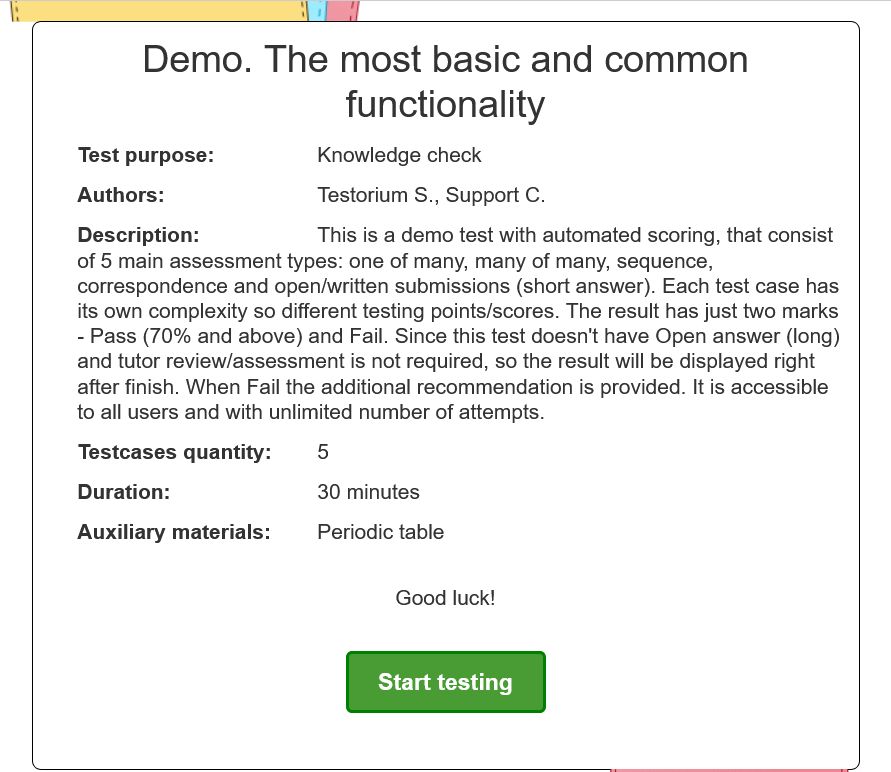 Test preview screen