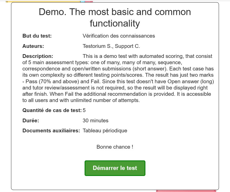 Sélectionner un test (écran)