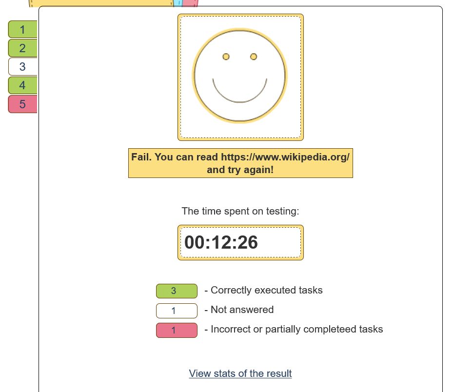 Assessment results screen